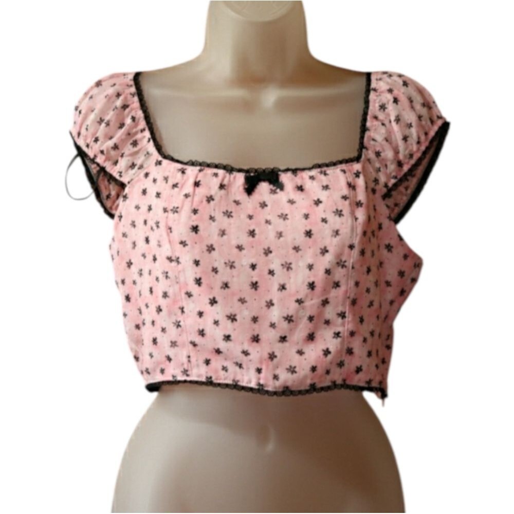 Forever 21 Pink and Black Lace Crop Lingerie Top Medium